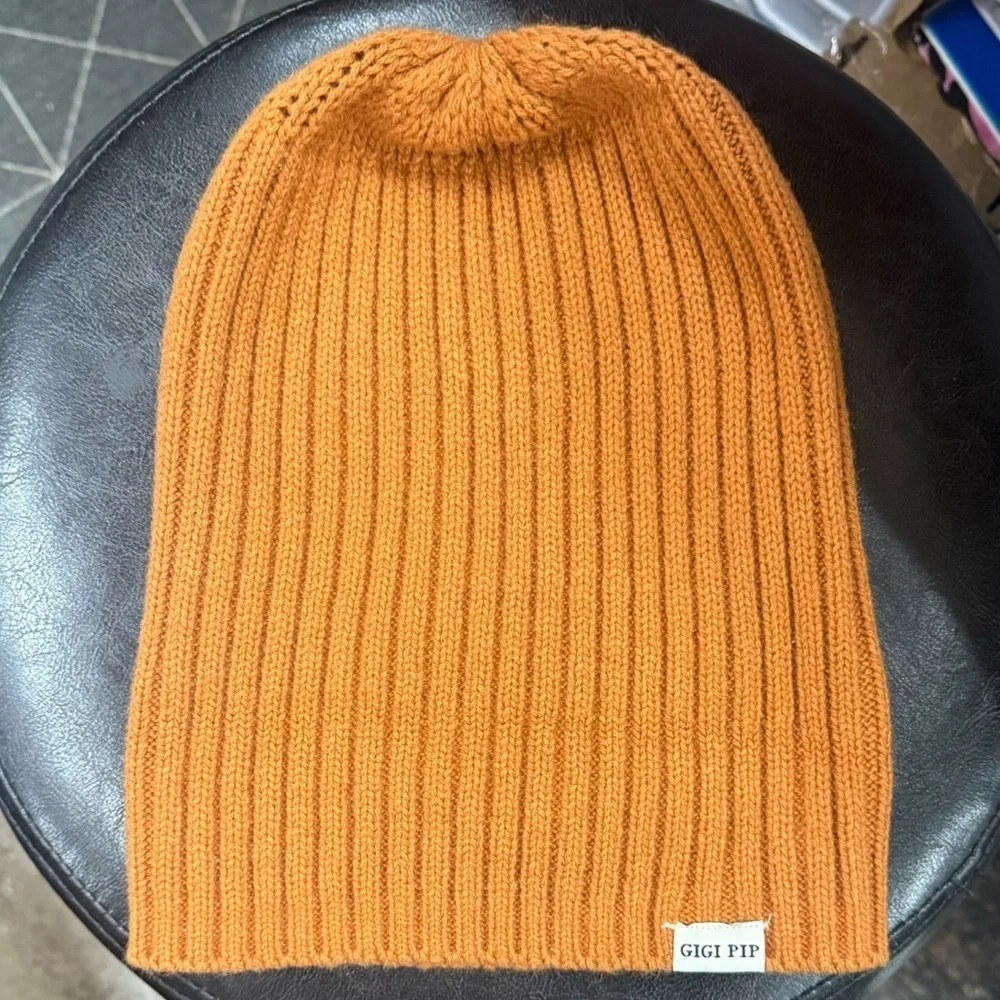 Gigi Pip Ribbed Knit Beanie Mustard Orange One Size